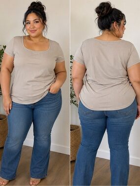 just be Scoop Neck Short Sleeve Top - Beige